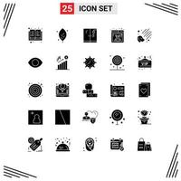 Group of 25 Solid Glyphs Signs and Symbols for eye meteorite plumbing meteor software Editable Vector Design Elements