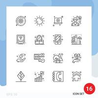 Modern Set of 16 Outlines and symbols such as mechanical singer sunrise man video Editable Vector Design Elements