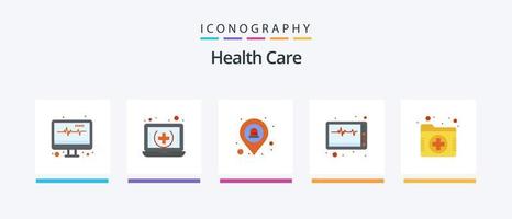 salud cuidado plano 5 5 icono paquete incluso médico. ambulancia ubicación. legumbres. máquina. creativo íconos diseño vector