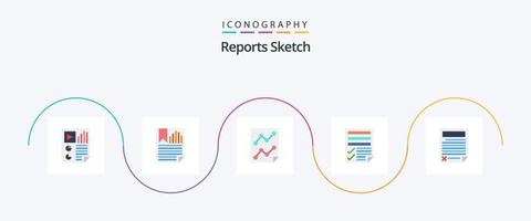 Reports Sketch Flat 5 Icon Pack Including page. data. paper. report. page vector