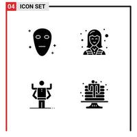 Modern Set of 4 Solid Glyphs Pictograph of alien human commercial technician organization Editable Vector Design Elements