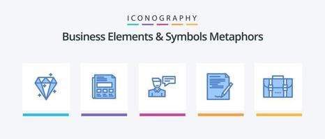 Business Elements And Symbols Metaphors Blue 5 Icon Pack Including report. document. chat. paper. conversation. Creative Icons Design vector