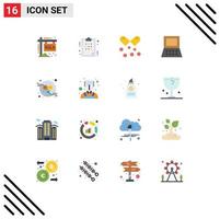 Mobile Interface Flat Color Set of 16 Pictograms of molecules hardware oil computer omega pills Editable Pack of Creative Vector Design Elements