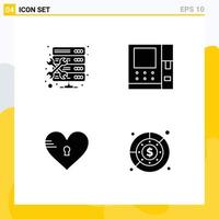 4 Creative Icons Modern Signs and Symbols of admin heart setting money like Editable Vector Design Elements