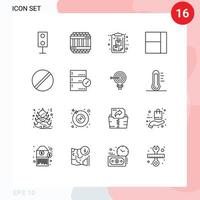 Set of 16 Modern UI Icons Symbols Signs for chemistry layout prison grid list Editable Vector Design Elements