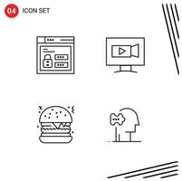 User Interface Pack of 4 Basic Filledline Flat Colors of browser fast food code video psychiatry Editable Vector Design Elements