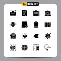 16 User Interface Solid Glyph Pack of modern Signs and Symbols of backup online bag medical luggage Editable Vector Design Elements