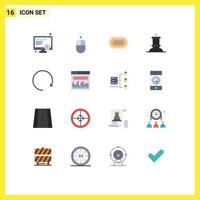 Pack of 16 Modern Flat Colors Signs and Symbols for Web Print Media such as analytics clockwise olympic arrow chess Editable Pack of Creative Vector Design Elements