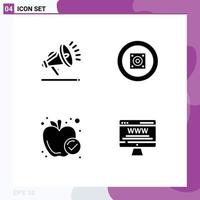 Set of 4 Modern UI Icons Symbols Signs for gdpr meal boom box sound advert Editable Vector Design Elements