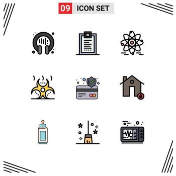 9 9 universal línea de relleno plano colores conjunto para web y móvil aplicaciones tarjeta proteccion infección desarrollo peligro peligro biológico editable vector diseño elementos