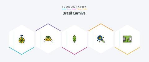 Brazil Carnival 25 FilledLine icon pack including write. feather. costume. celebration. brazilian vector