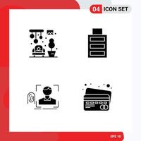 Set of 4 Vector Solid Glyphs on Grid for home scan battery finger card Editable Vector Design Elements