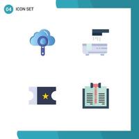 Mobile Interface Flat Icon Set of 4 Pictograms of cloud ticket find bathtub copyright Editable Vector Design Elements