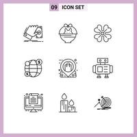 Group of 9 Modern Outlines Set for market money nature investment spring flower Editable Vector Design Elements