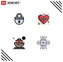 Universal Icon Symbols Group of 4 Modern Filledline Flat Colors of lock center security flag lotus Editable Vector Design Elements