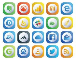 20 social medios de comunicación icono paquete incluso adidas ea charla electrónica letras valores vector