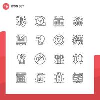 Group of 16 Outlines Signs and Symbols for digital party control xylophone instrument Editable Vector Design Elements