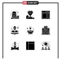 Pictogram Set of 9 Simple Solid Glyphs of thief hacker cup user right Editable Vector Design Elements