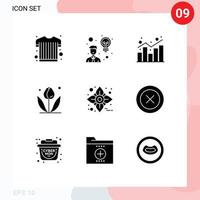 Mobile Interface Solid Glyph Set of 9 Pictograms of autumn spring chart nature flower Editable Vector Design Elements