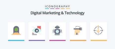 Digital Marketing And Technology Flat 5 Icon Pack Including ambient. headset. technology. reality. robot. Creative Icons Design vector