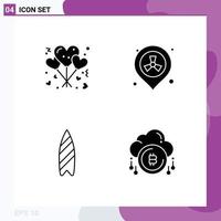 User Interface Pack of 4 Basic Solid Glyphs of balloons sports romance pollution surfing Editable Vector Design Elements