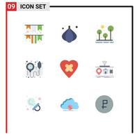 Flat Color Pack of 9 Universal Symbols of patch heal forest bp monitor blood pressure operator Editable Vector Design Elements