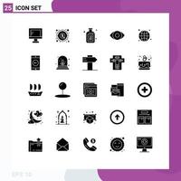 User Interface Pack of 25 Basic Solid Glyphs of internet global money panorama degrees Editable Vector Design Elements