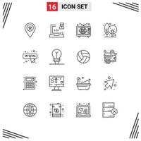 Pack of 16 Modern Outlines Signs and Symbols for Web Print Media such as farming crops laptop agriculture tv Editable Vector Design Elements