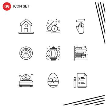 User Interface Pack of 9 Basic Outlines of profile people hand cursor human diagram Editable Vector Design Elements