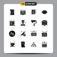 Pack of 16 Modern Solid Glyphs Signs and Symbols for Web Print Media such as error alert book vision eye Editable Vector Design Elements