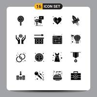 Mobile Interface Solid Glyph Set of 16 Pictograms of launch space play shuttle lock Editable Vector Design Elements