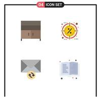 Editable Vector Line Pack of 4 Simple Flat Icons of cabinet mail interior percent sync Editable Vector Design Elements