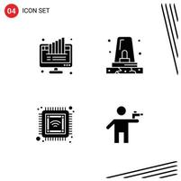 User Interface Pack of 4 Basic Solid Glyphs of graph chip monitor danger future Editable Vector Design Elements