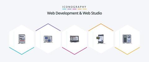 Web Development And Web Studio 25 FilledLine icon pack including dialog. script. page. monoblock. coding vector