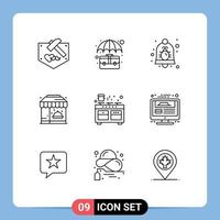 Outline Pack of 9 Universal Symbols of food life office city notification Editable Vector Design Elements