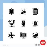 Mobile Interface Solid Glyph Set of 9 Pictograms of head data extension toilet home Editable Vector Design Elements