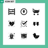 9 Creative Icons Modern Signs and Symbols of accept heart map marker health development Editable Vector Design Elements