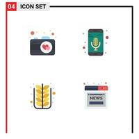 Set of 4 Vector Flat Icons on Grid for camera leaf mobile app phone recorder tree Editable Vector Design Elements