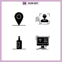 Modern Set of 4 Solid Glyphs Pictograph of location beach fingerprint scanning computer Editable Vector Design Elements