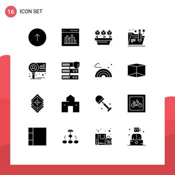 16 User Interface Solid Glyph Pack of modern Signs and Symbols of chart folder interface download plant Editable Vector Design Elements