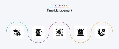 Time Management Glyph 5 Icon Pack Including line. watch. cycle time. time. clock vector