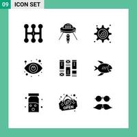 Solid Glyph Pack of 9 Universal Symbols of wirefram wireframing cogwheel view search Editable Vector Design Elements