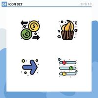 Set of 4 Modern UI Icons Symbols Signs for dollar arrow transfer cup right Editable Vector Design Elements