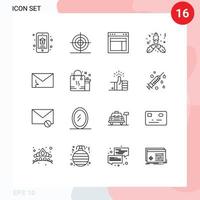 Set of 16 Modern UI Icons Symbols Signs for alert kiss shape christmas web Editable Vector Design Elements