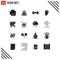 Universal Icon Symbols Group of 16 Modern Solid Glyphs of luggage consumers research dumbbells switch manipulate Editable Vector Design Elements