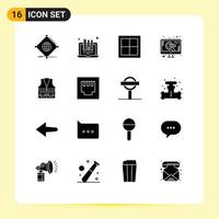 Set of 16 Vector Solid Glyphs on Grid for web marketing laptop room house Editable Vector Design Elements