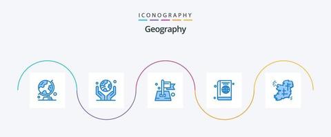 Geo Graphy Blue 5 Icon Pack Including cover. passport. planet. map. location vector