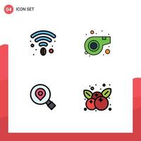 Set of 4 Vector Filledline Flat Colors on Grid for cafe location referee research fruit Editable Vector Design Elements