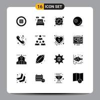 User Interface Pack of 16 Basic Solid Glyphs of ball sport home decorate snooker safety Editable Vector Design Elements