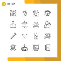 16 Universal Outline Signs Symbols of farm pin design map fast food Editable Vector Design Elements